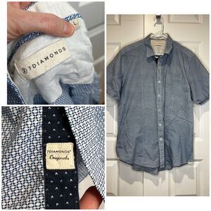 7 Diamonds Men's Button Down Shirt Blue Size Large